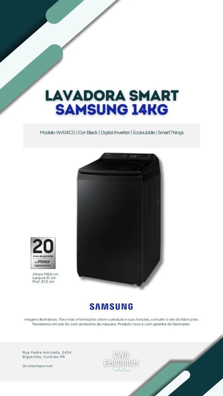 Lavadora Samsung 14kg WA14CG Smart Digital Inverter Black 127V - Foto 2