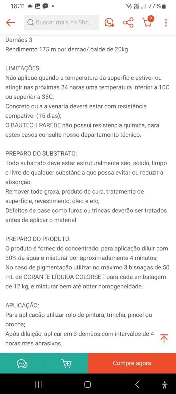 Tinta impermeabilizante 20kg Bautech cor areia LEIA - Foto 3