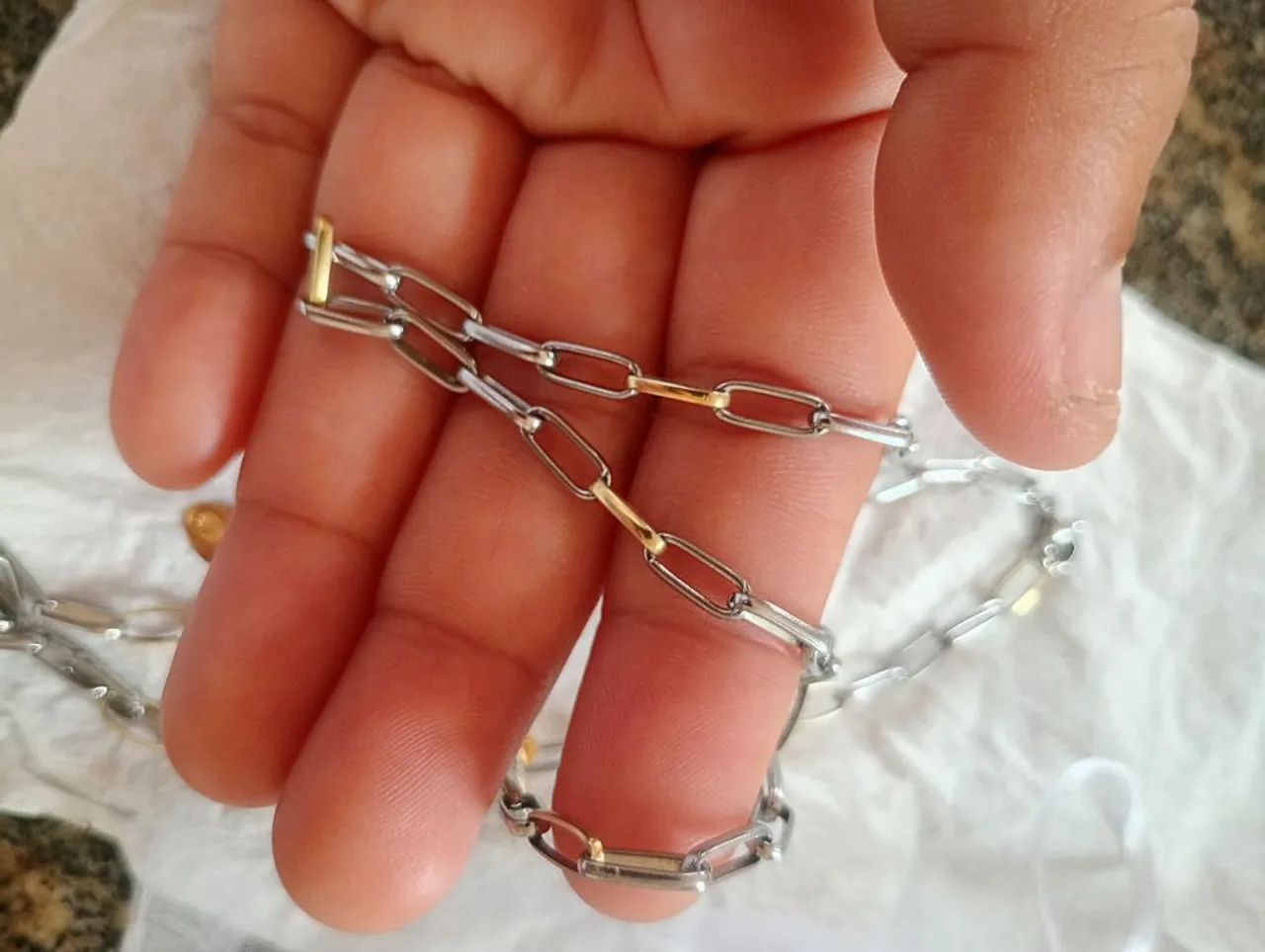 Cordão Aço com Ouro 60cm Unissex 