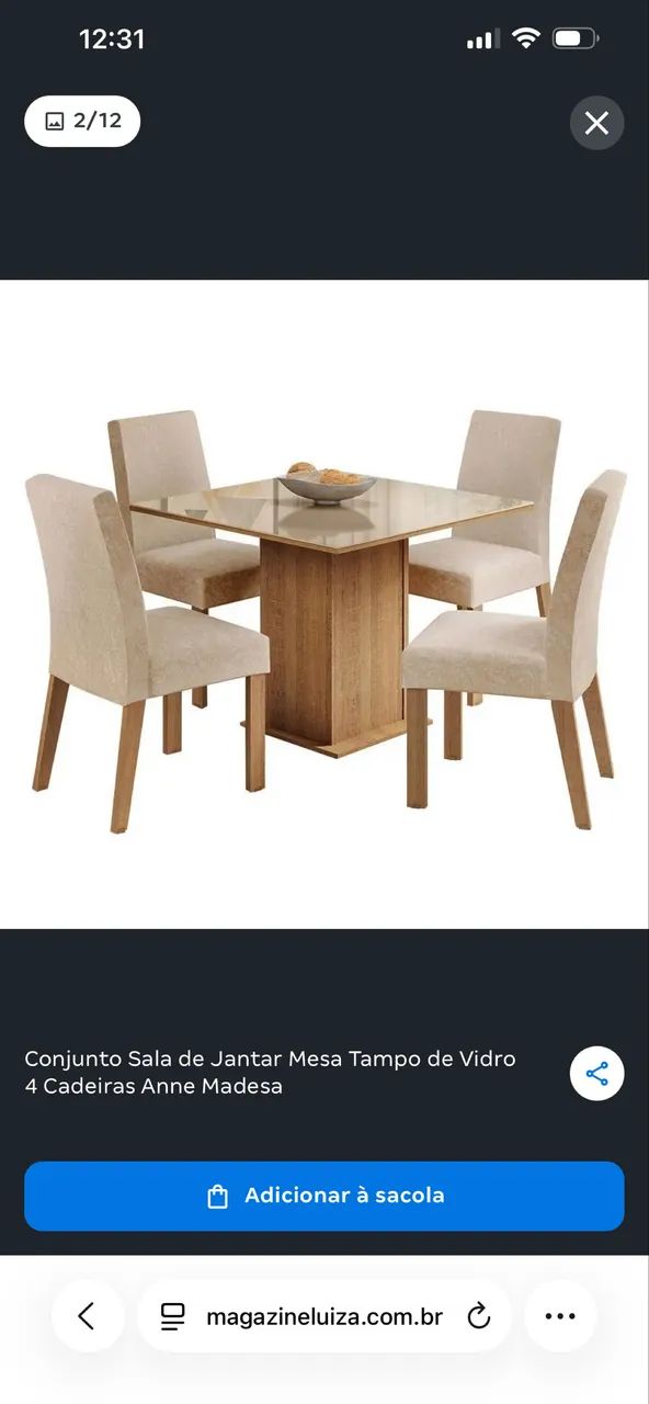 Mesa de jantar com 4 cadeiras 