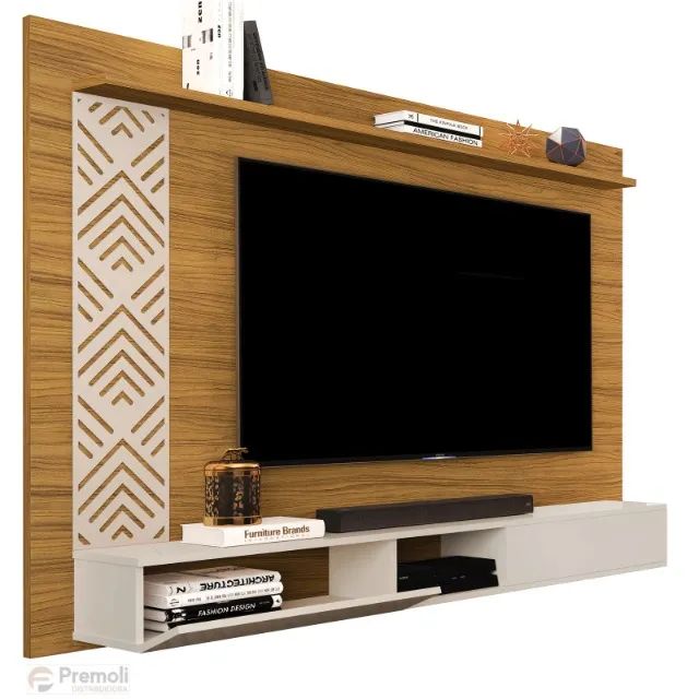 Painel Roma Para Tv Até 60 Polegadas Com 2 Porta Cor Nature/off 100% MDF - Foto 3