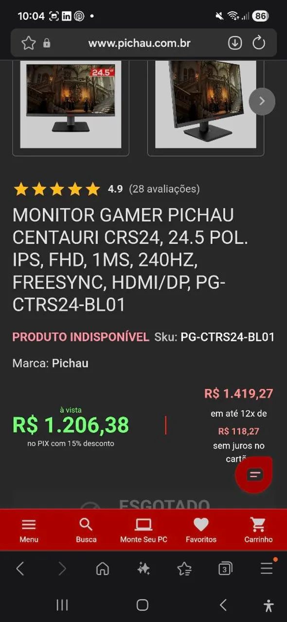 Monitor Gamer Centauri 240hz Full HD FHD IPS compatível com G-Sync - Foto 4