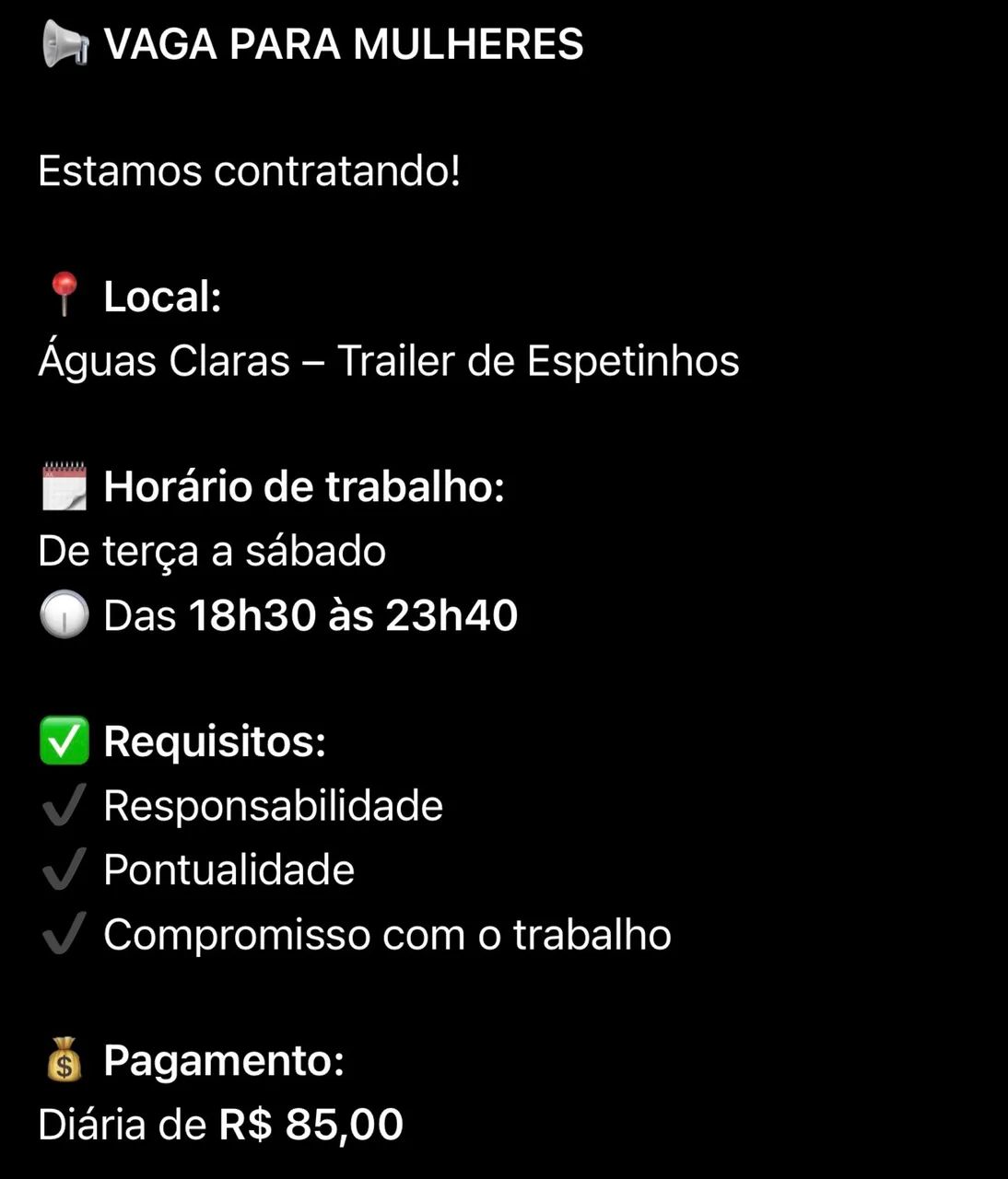 Vaga para trabalhar em trailer