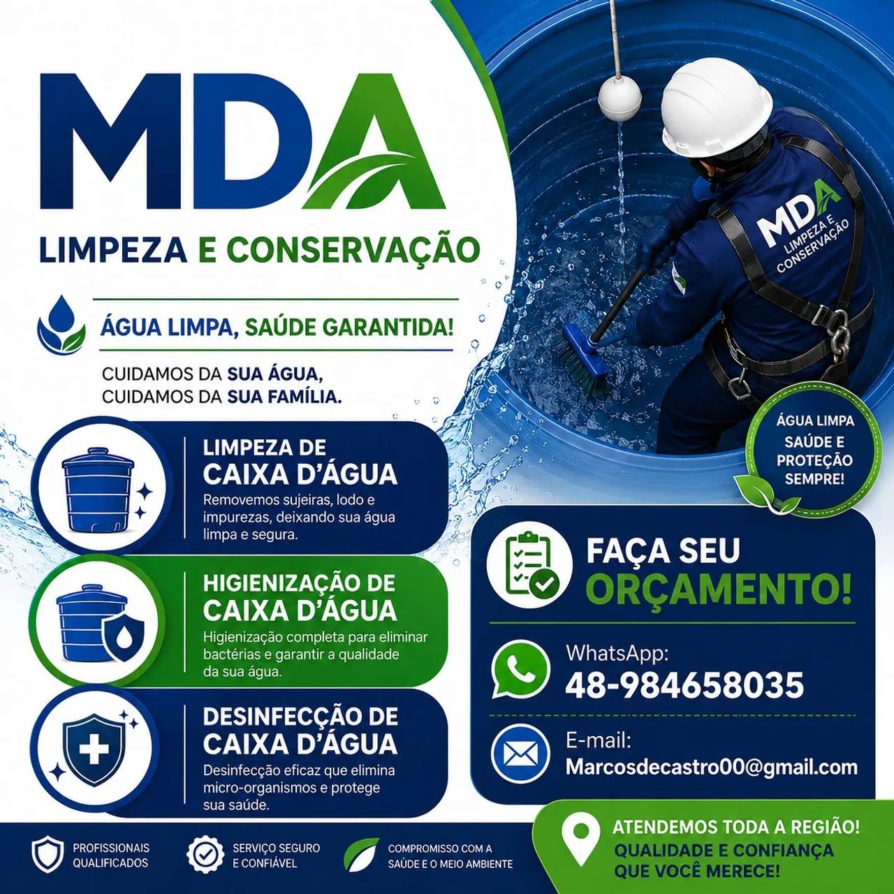 Limpeza e higienização de caixa d'água e çisternas