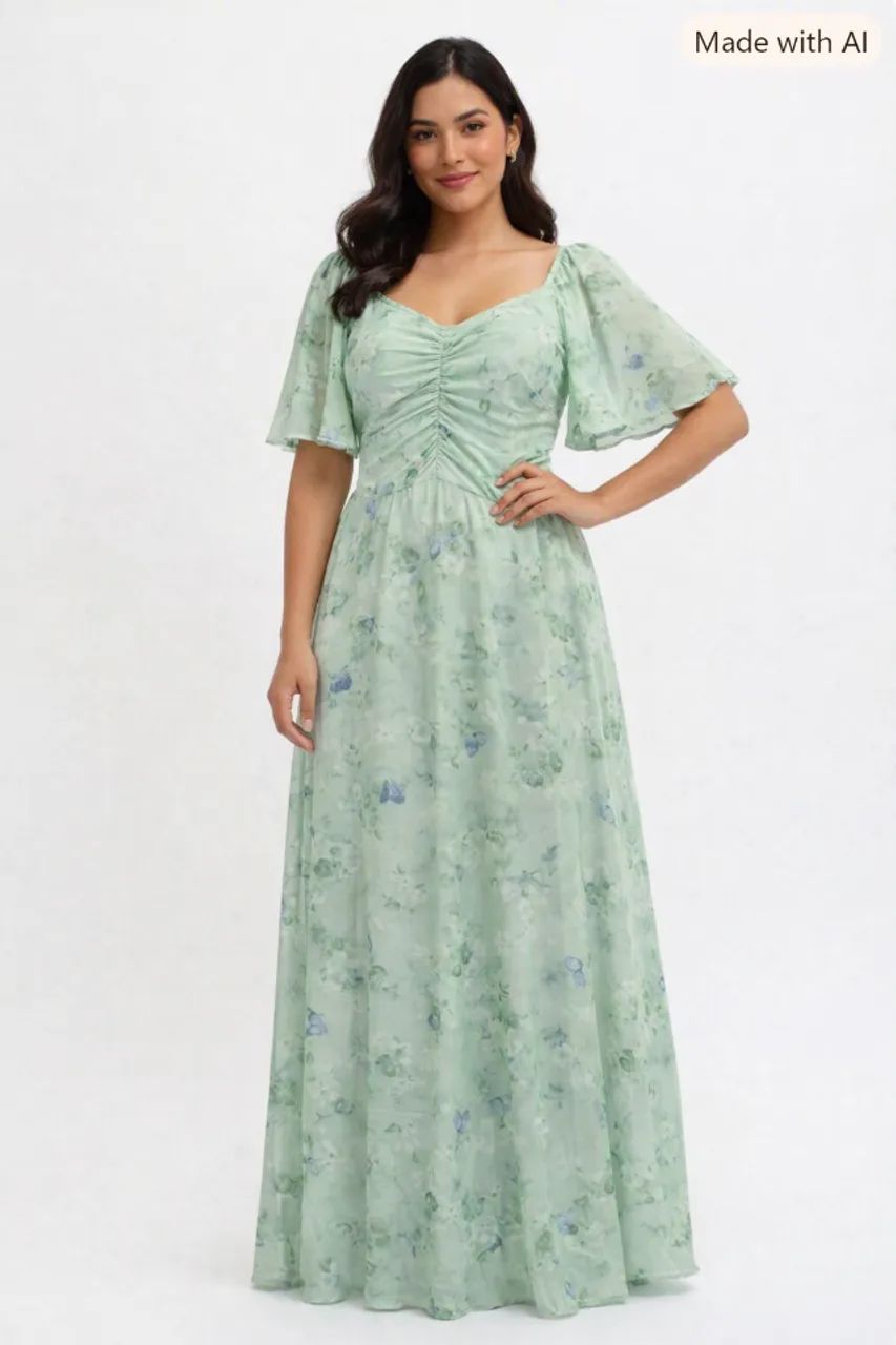 Vestido Longo Floral Verde M