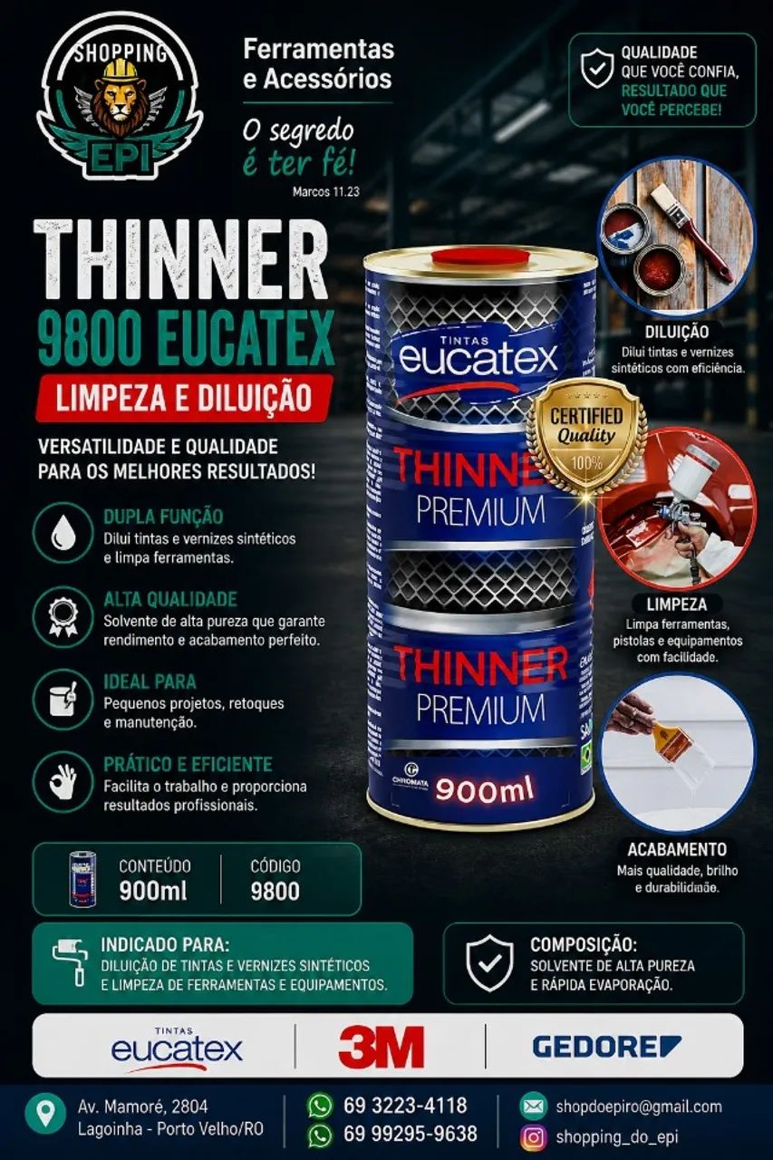 Eucatex Thinner 9800 Limpeza Ou Diluição 900 Ml