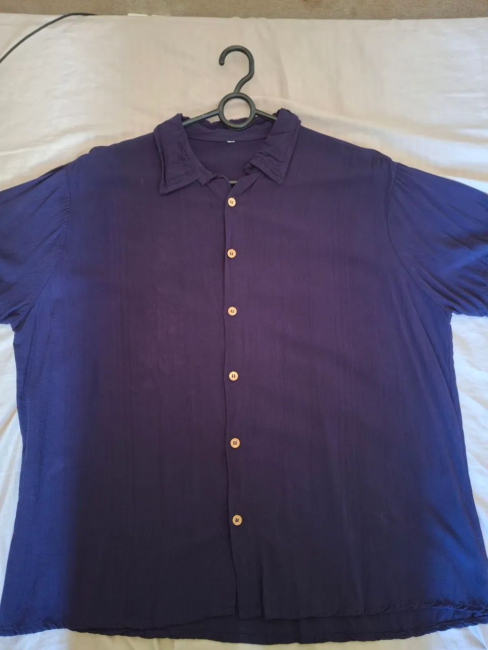 Camisa de linho masculina azul marinho - Foto 4