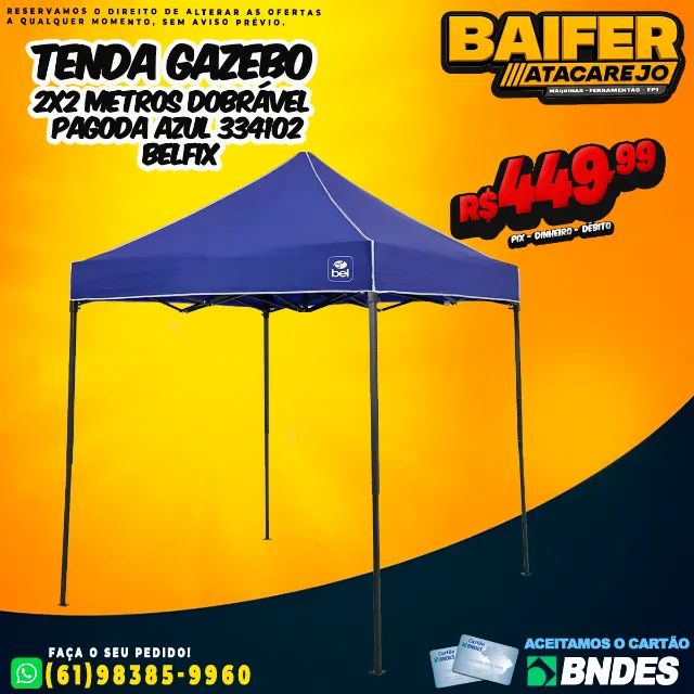 Tenda Gazebo 2x2 Metros Dobrável Pagoda Azul 334102 Belfix