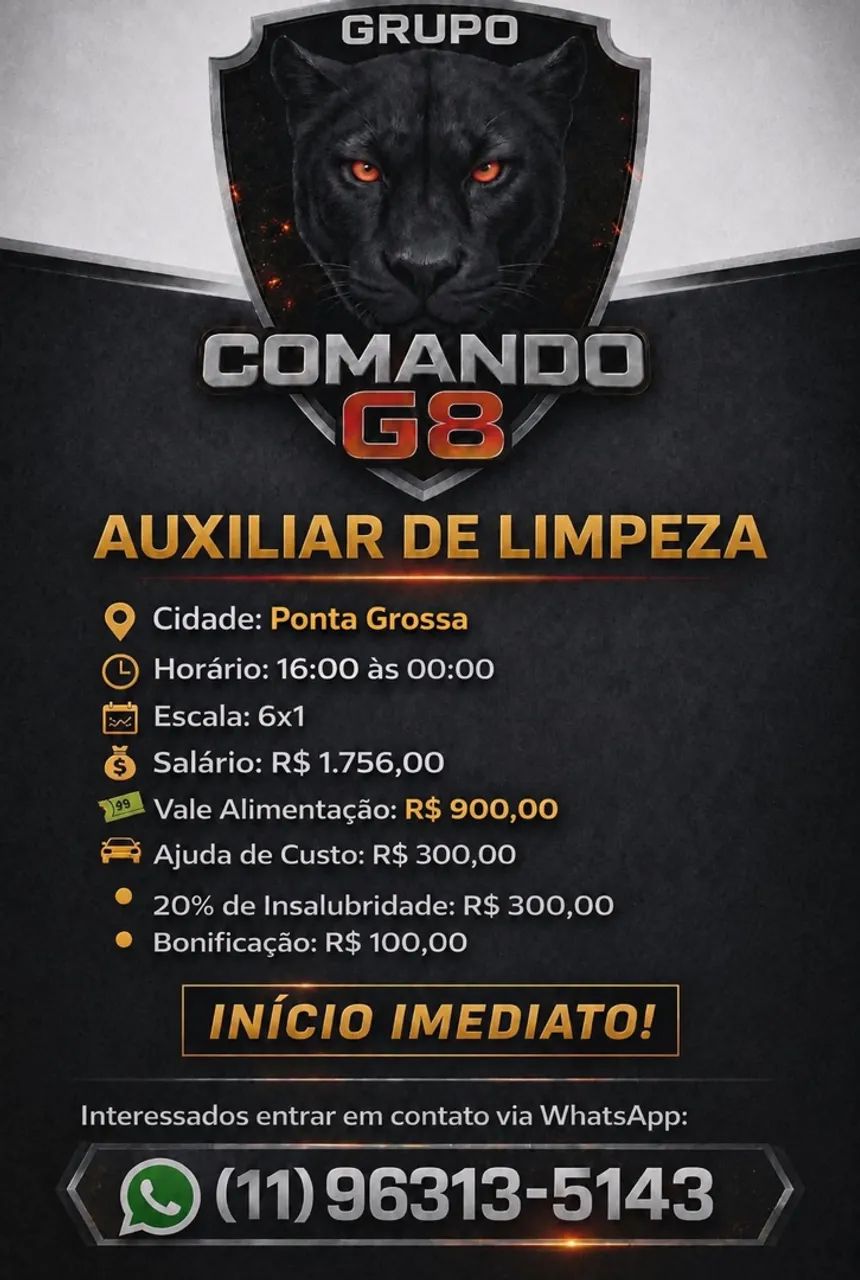 Vaga auxiliar de limpeza 