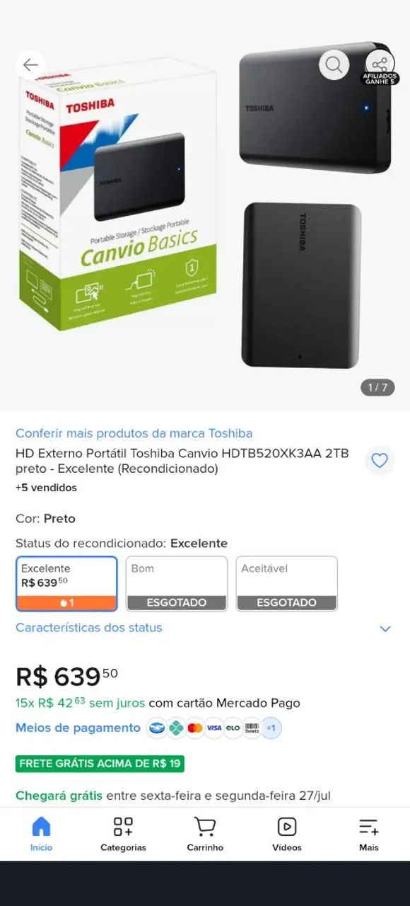 HD Externo Portátil Toshiba (ACEITO TROCAS) - Armazenamento - Ilha