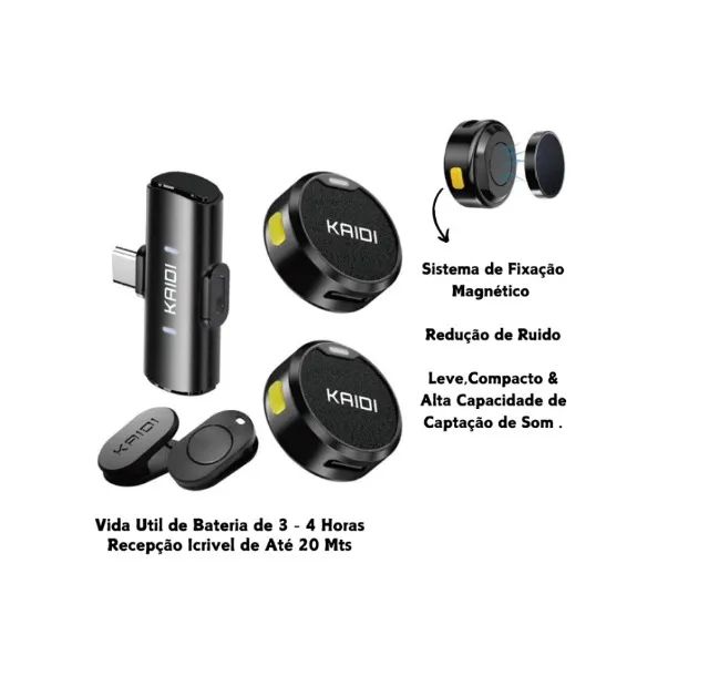 Microfone de Lapela Duplo Sem Fio Com Ímã Kaidi  - Foto 2