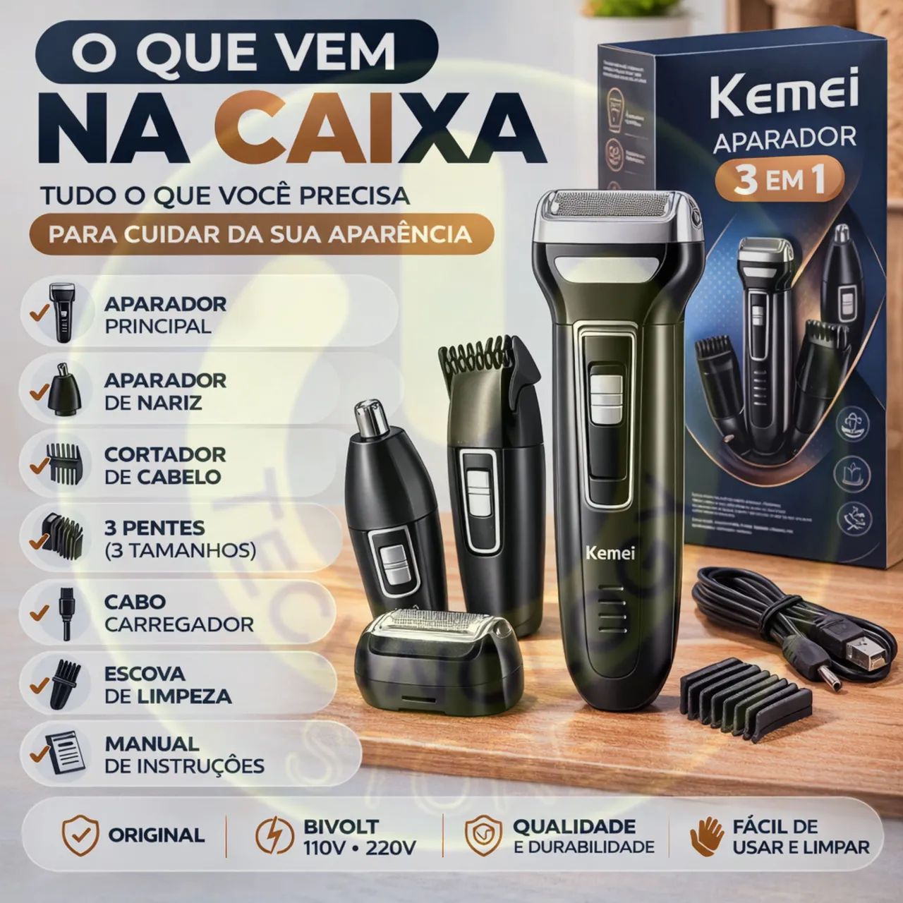 Barbeador Shaver 3 em 1 Masculino Multifuncional A PRONTA ENTREGA  - Foto 6
