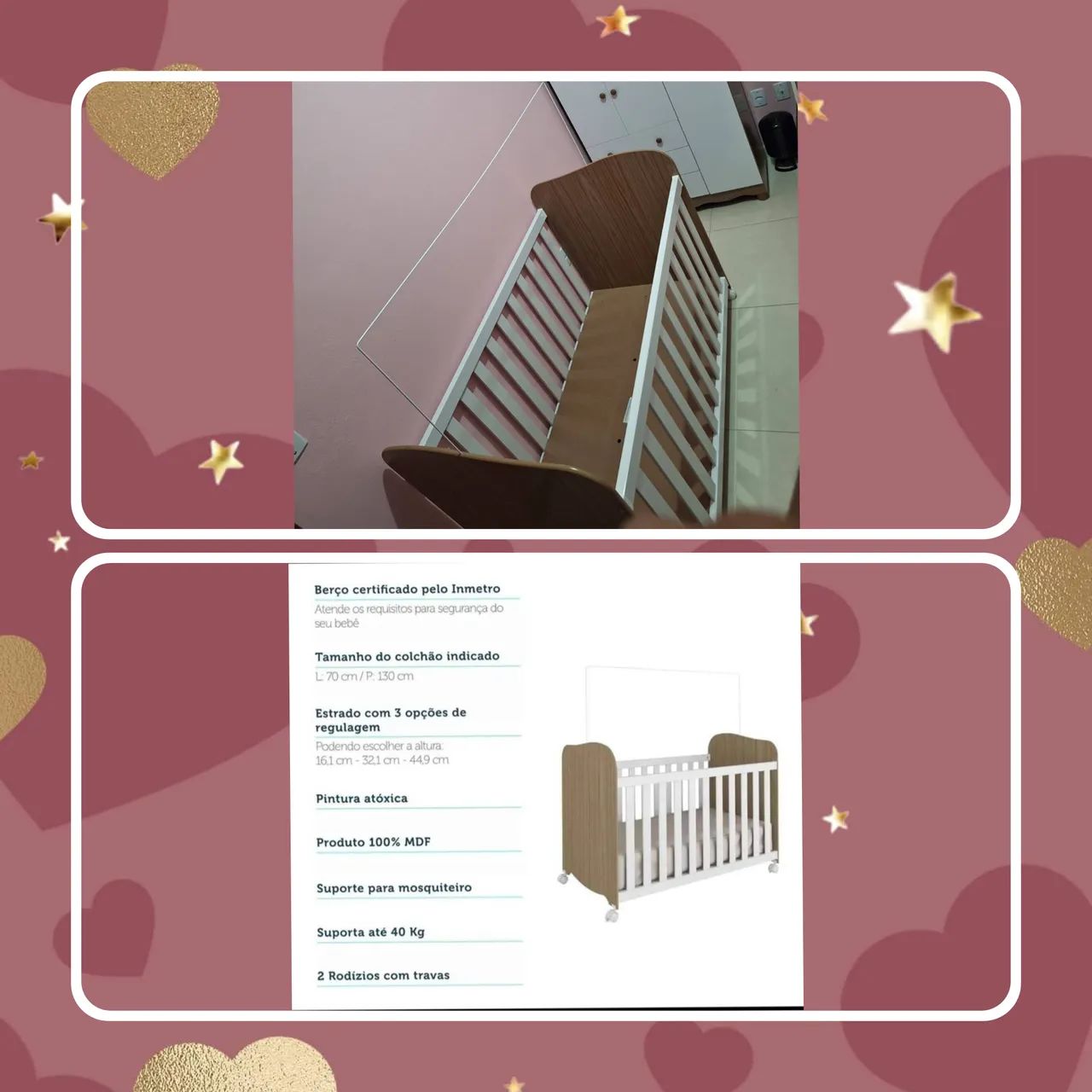 BERÇO 100 % MDF COM RODINHA NOVO 
