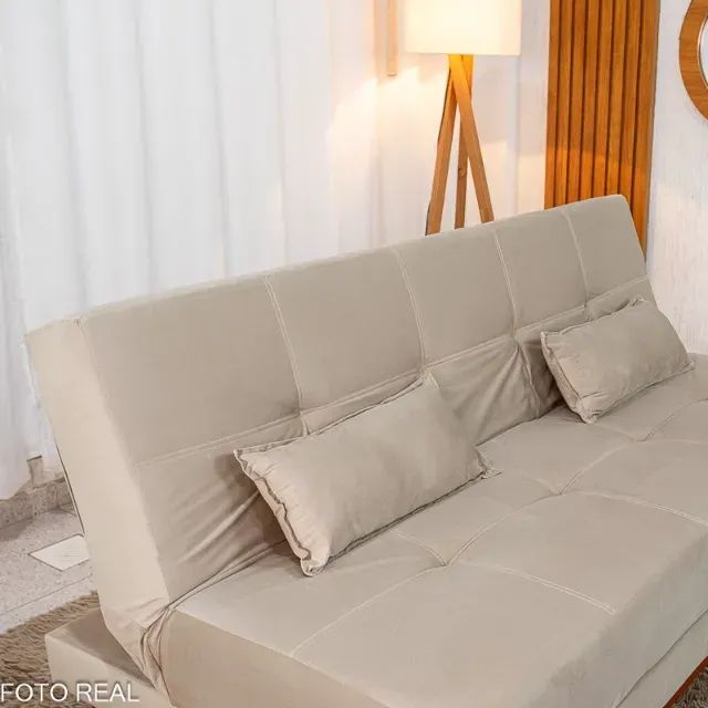 Sofá Cama Aurora Bege - Espuma D28 e Molas - Novo - Foto 2
