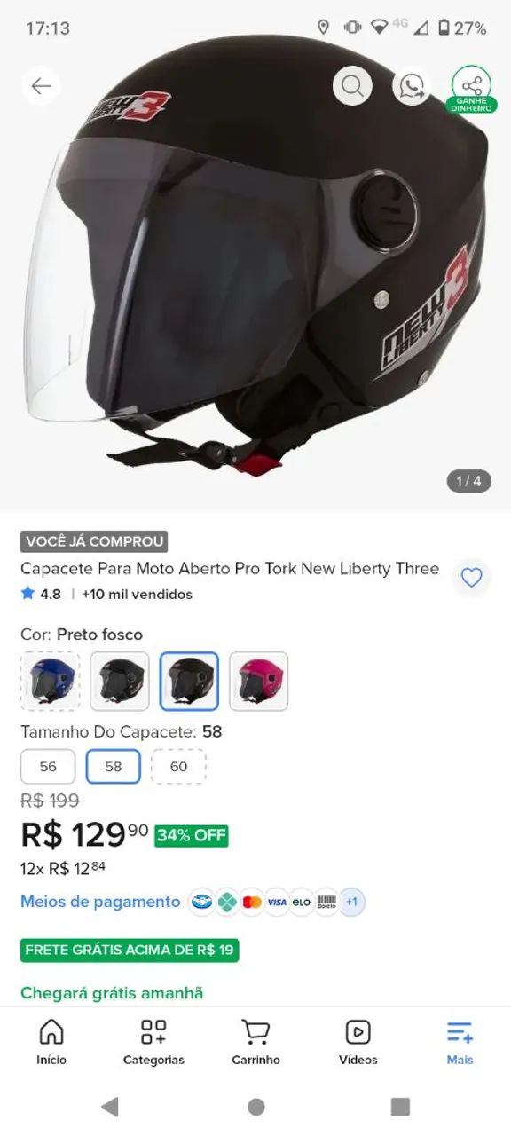 Capacete aberto