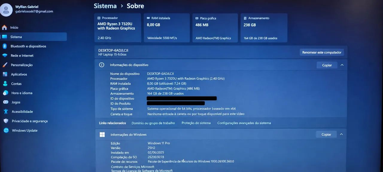 Notebook HP Ryzen 3 7320U 8GB SSD 256GB  - Foto 3