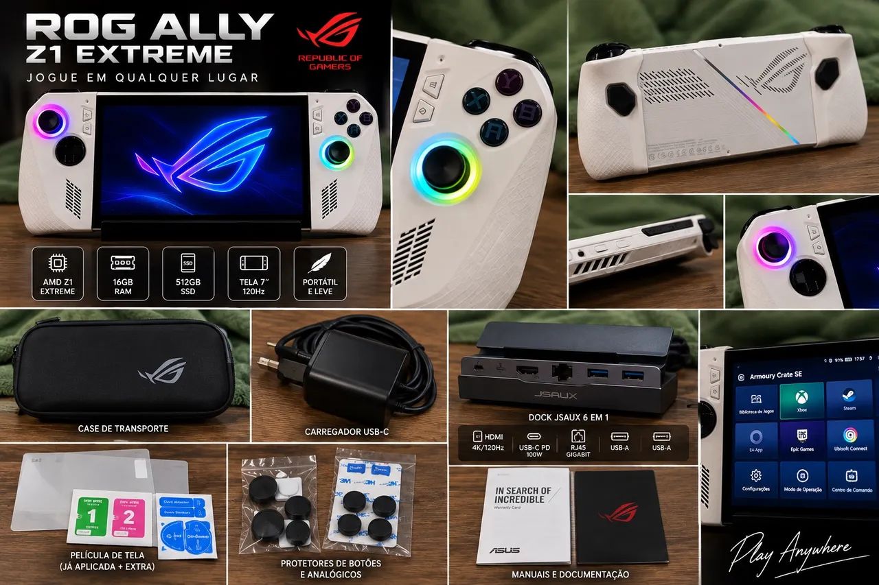 ROG ALLY Z1 EXTREME 512GB - COMPLETO + ACESSÓRIOS - Consoles de