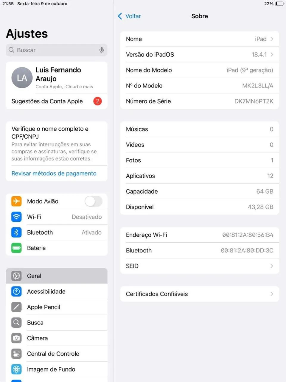Ipad 9° geração impecável (semi-novo) com capa e teclado - Foto 3