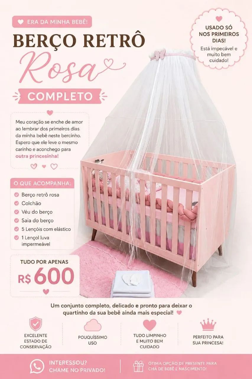 Berço Retrô Rosa 