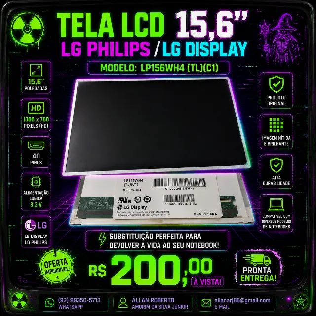 TELA DE NOTEBOOK - 15,6 POLEGADAS