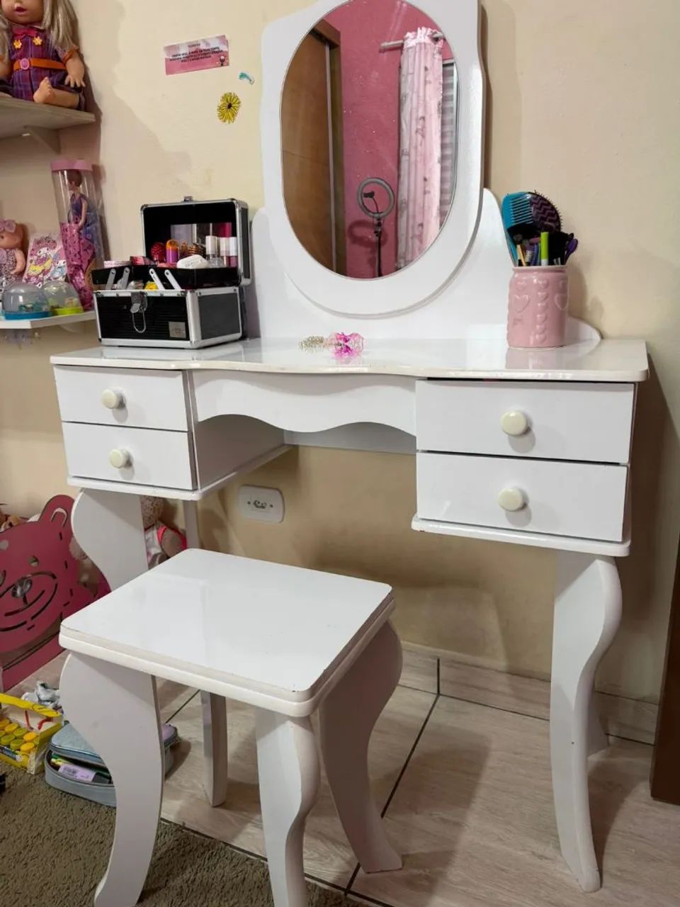 Penteadeira com 4 Gavetas Infantil c/ Banquete e