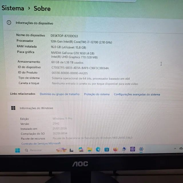 COMPUTADOR COMPLETO - i7 12ª GERAÇÃO + GTX 1650 - Foto 2