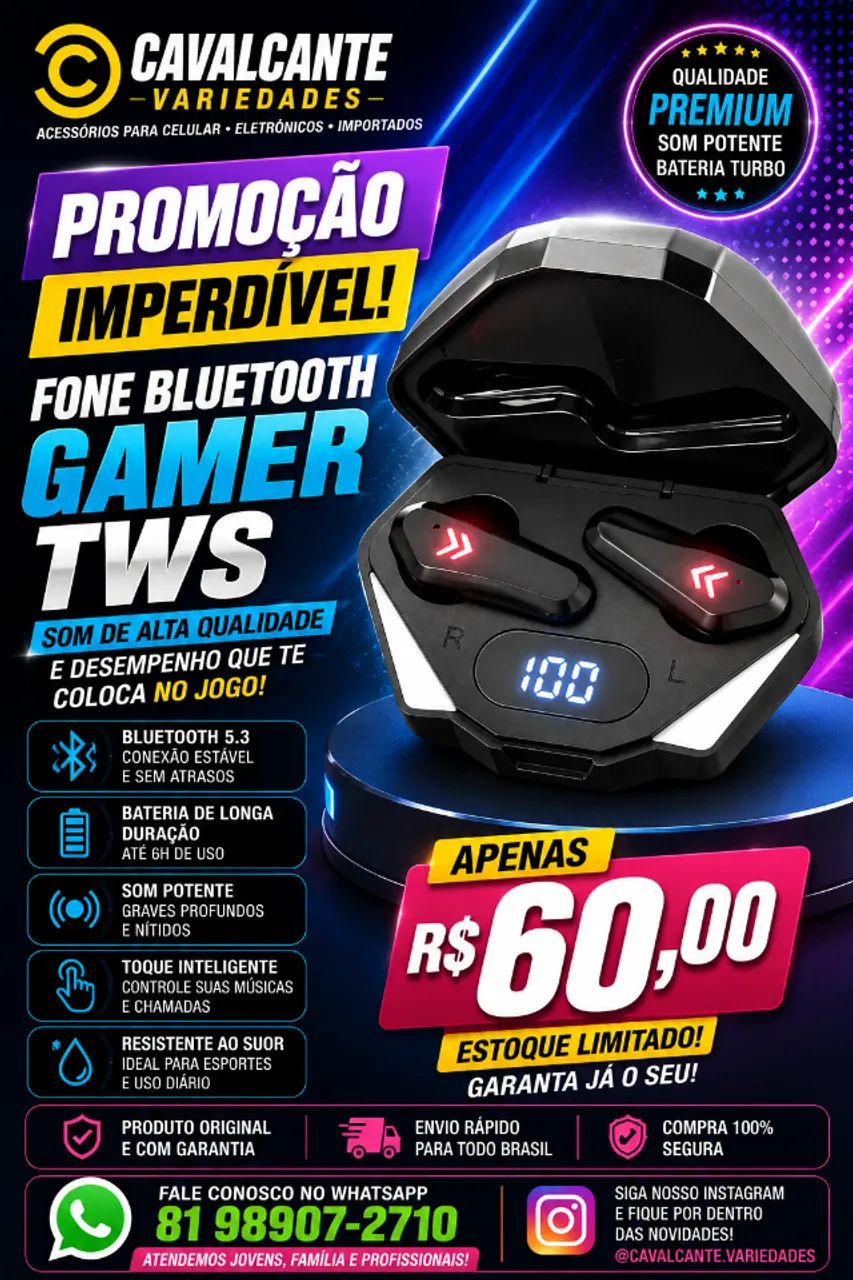 Promoção Imperdível - Fone Bluetooth Gamer TWS