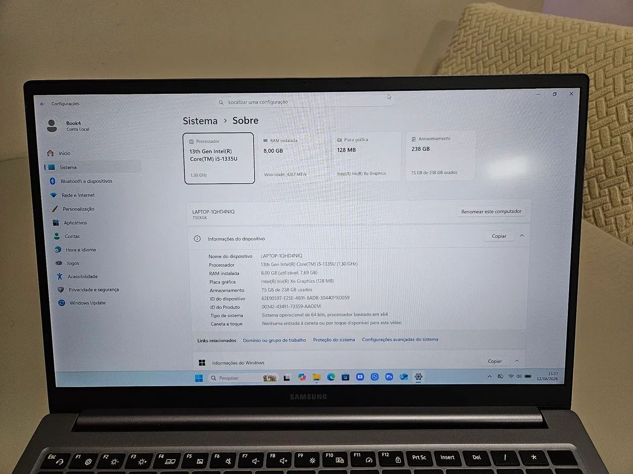 Notebook Samsung Galaxy Book4 Corei5/ 8GB de RAM/ 512GB de SSD - Foto 5