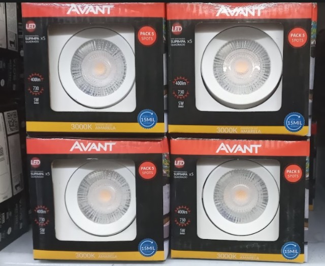 Kit 5 und. Luminária LED Spot Direcionável de Embutir, Amarela Avant