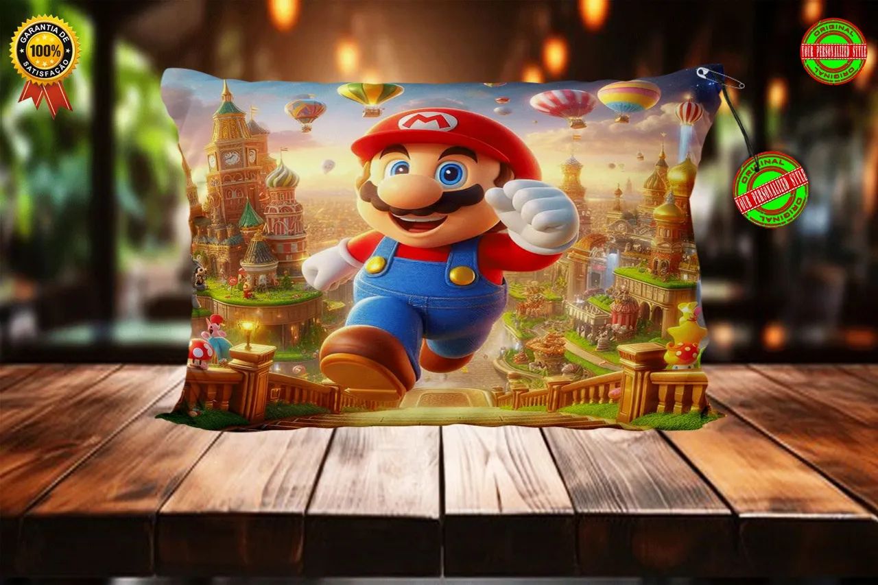 Travesseiro personalizado super Mario Bros tamanho 50 x 40 sem zíper. - Foto 2
