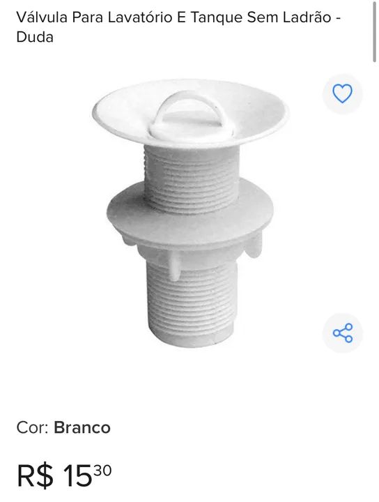 Válvula Para Pia Lavatório e Tanque 1? Sem Ladrão - Duda