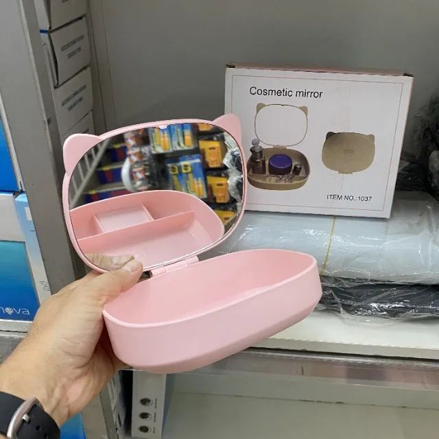 Estojo Maquiagem Organizador Com Espelho Gatinho - Foto 6