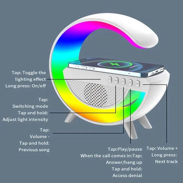 Caixa de som Bluetooth com rádio fm carregador sem fio e luminária rgb - Foto 4