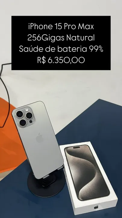 iPhone 15 Pro Max / 256GB / Natural / Saúde de bateria 91% / R