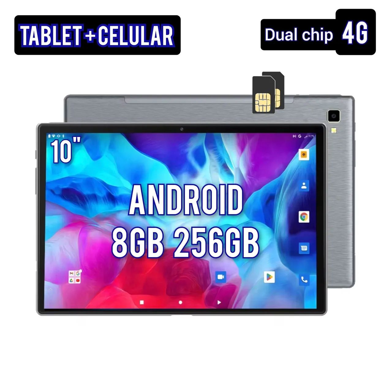 Tablet Phone Tela 10 8GB 256GB Wi-Fi Dual Chip Android G10 Ultra - NOVO 