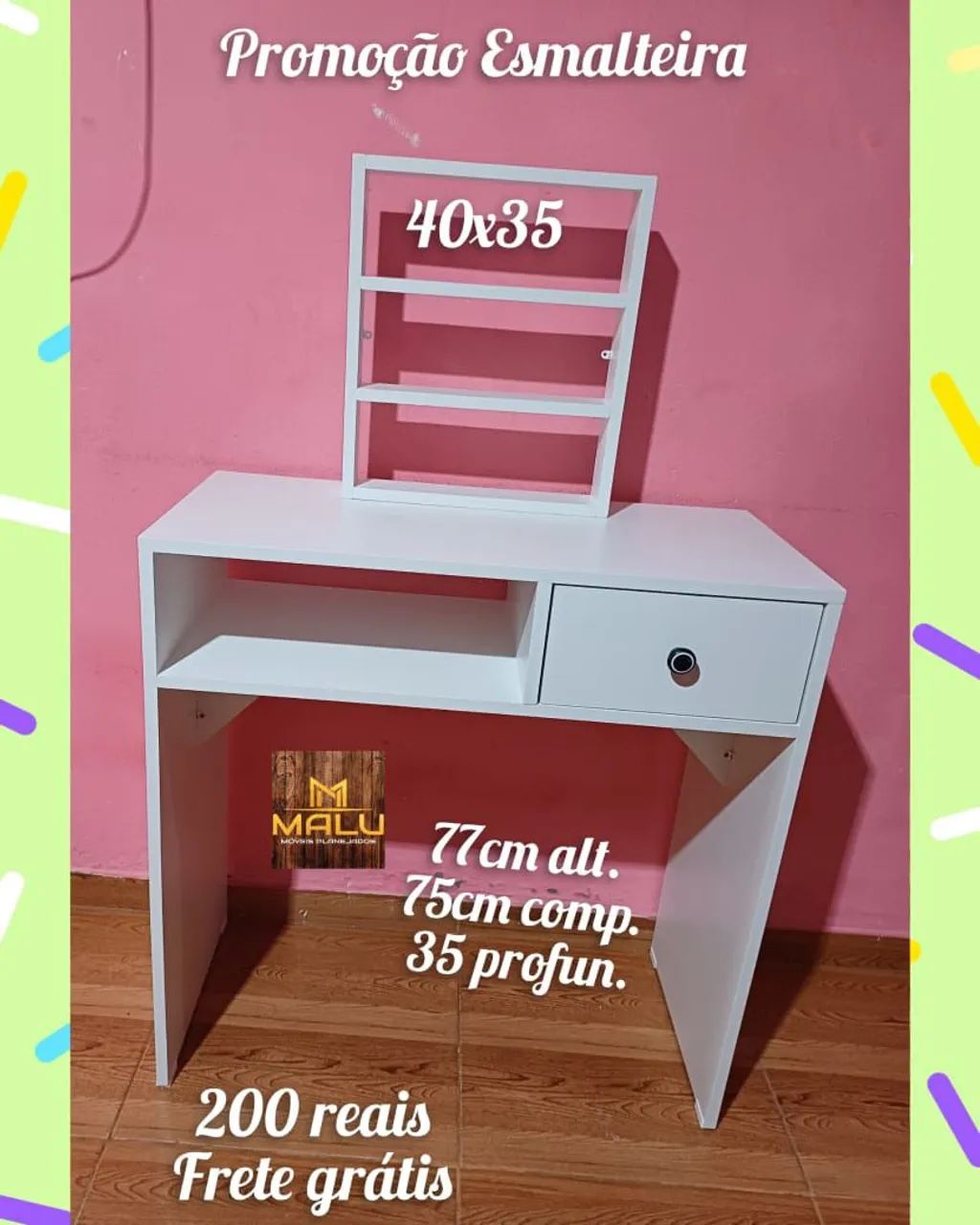 Mesa Esmalteira com Nichos e Gaveta - Promoção