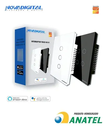 Interruptor Touch Led 2 Botões Wifi Preto Google Alexa