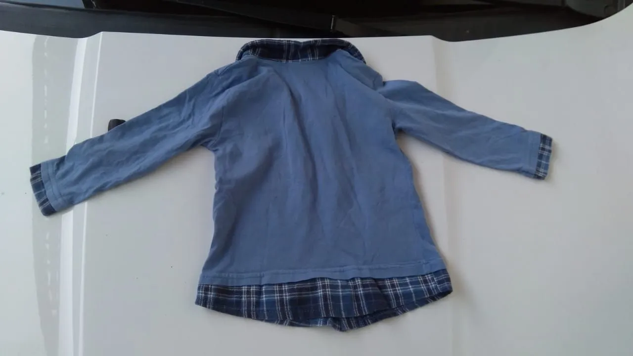 Camisa Infantil Azul com Detalhes em Xadrez