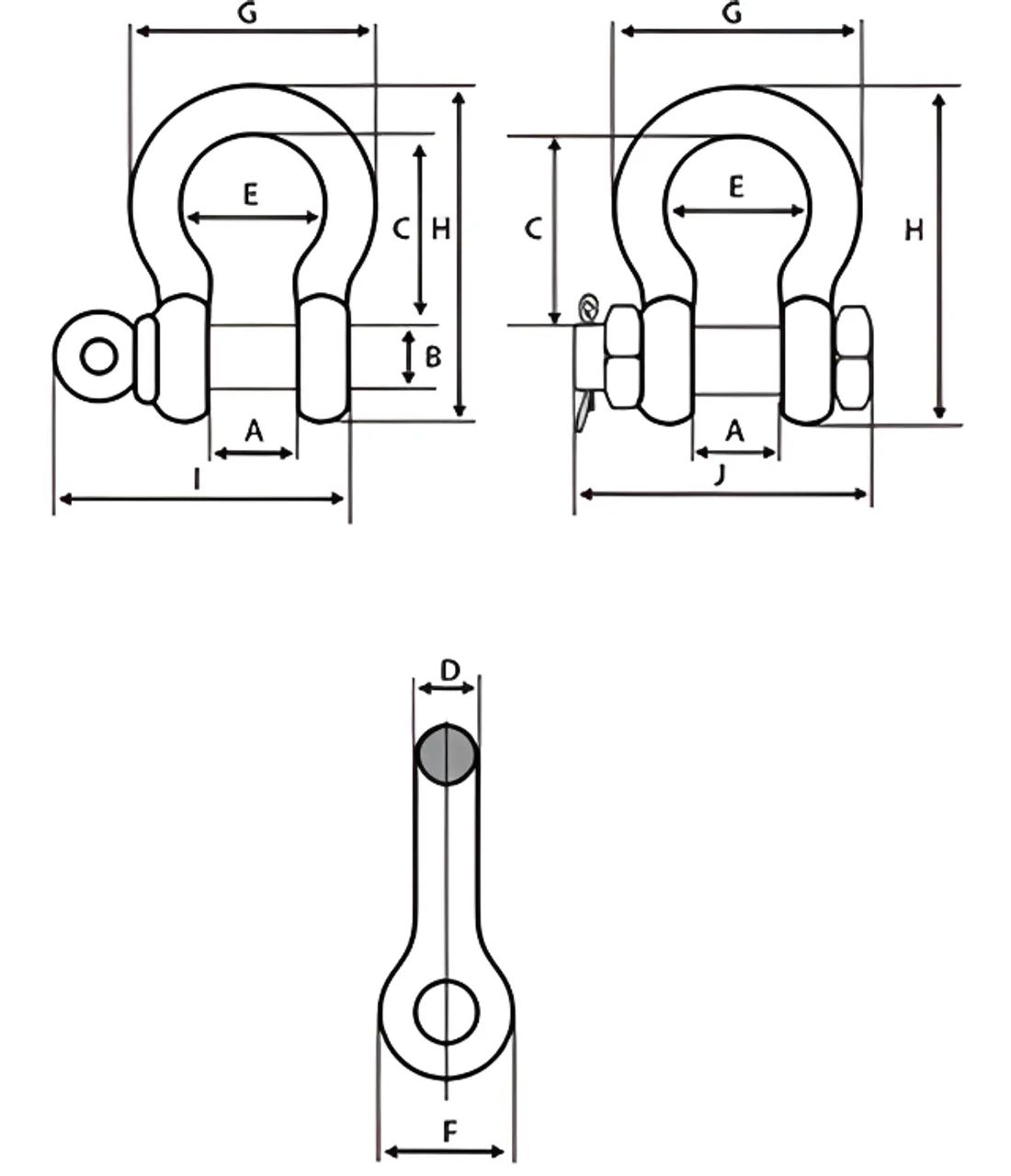 Manilha Curva 3/4 Polegada WLL4.3/4T Pino Roscado Alloy Aço Forjado G6 Acro Reforçada 2