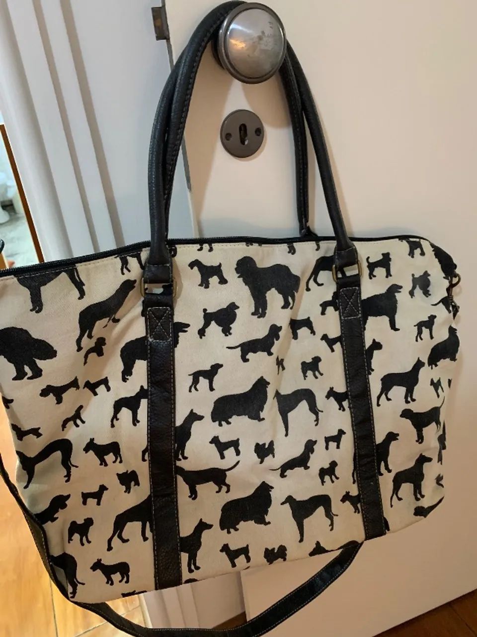 Bolsa tipo sacola bege estampa preta  - Foto 2
