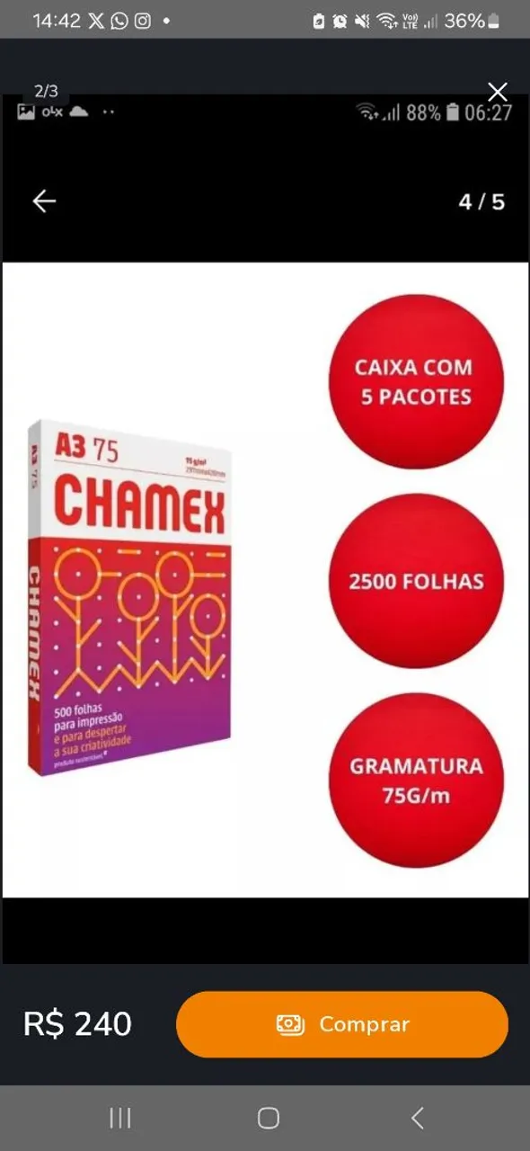 Papel Chamex A3 75g/m² - 2500 Folhas