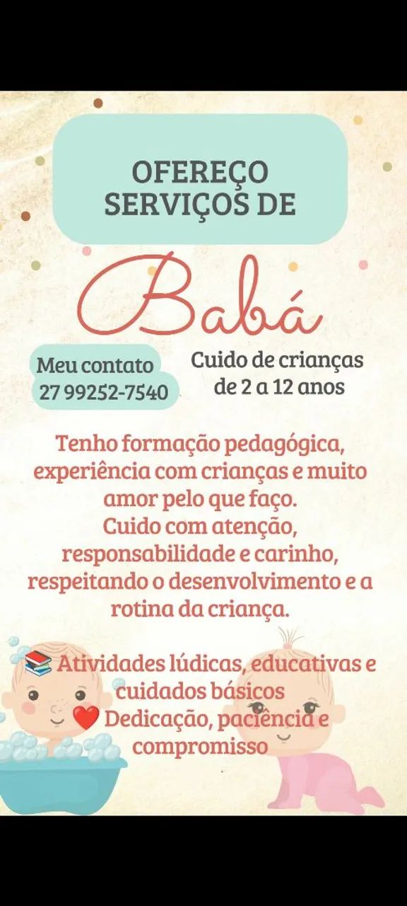 Babá com formação pedagógica disponível 
