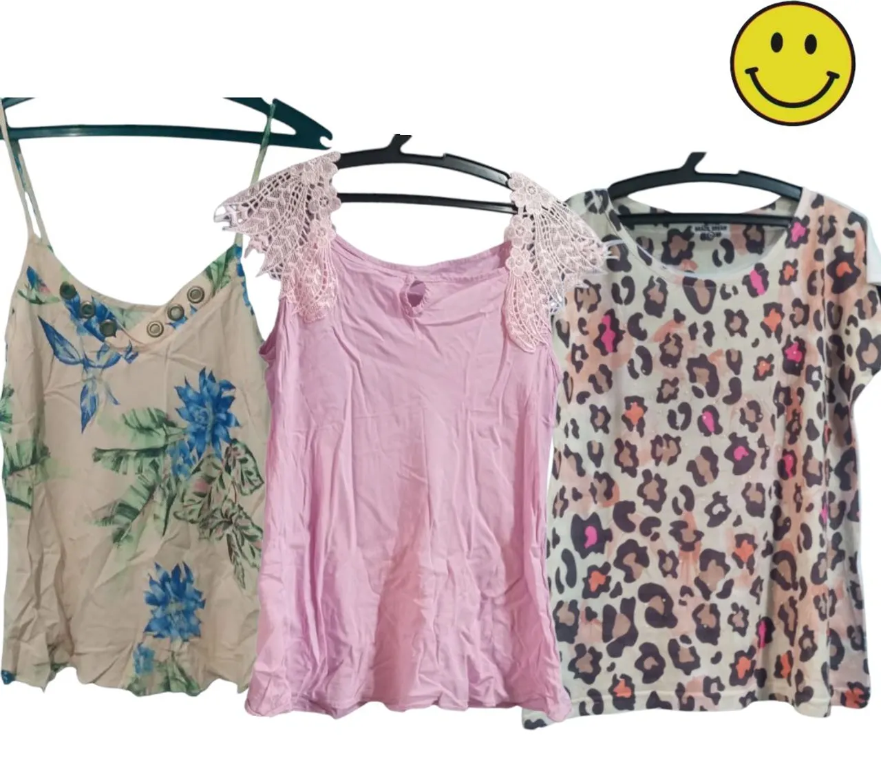 3 blusas femininas bazar estampadas brechó mulheres rosa animal print renda
