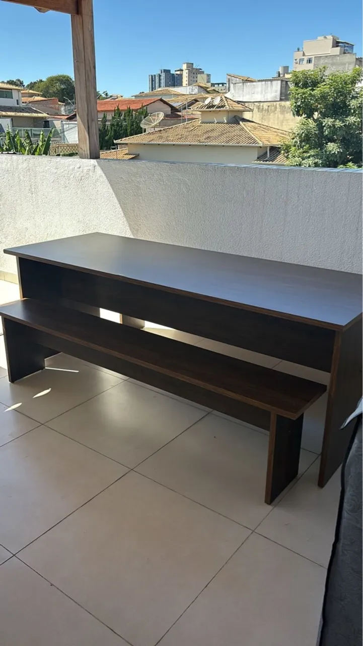 Conjunto Mesa e Banco em Madeira para Varanda ou Área Gourmet