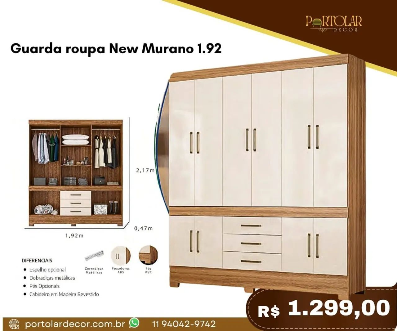 Guarda Roupa New Murano 1.92 - à pronta entrega 
