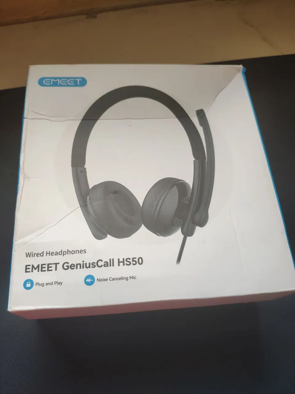 Headphone Emeet HS50 com fio e cancelamento de ruído. Novo e lacrado!