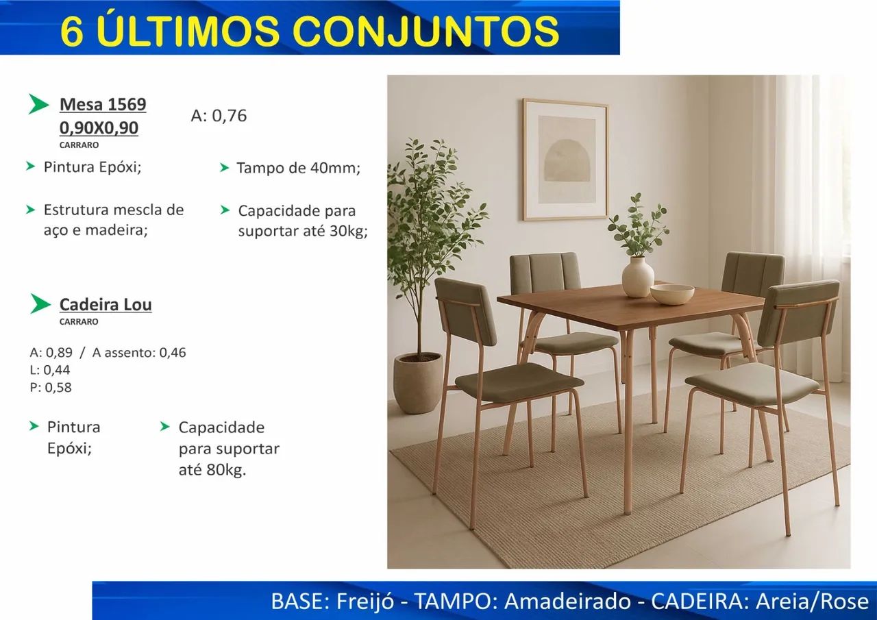MESA DE JANTAR AMADEIRADO 90X90 C/ 4 CAD 