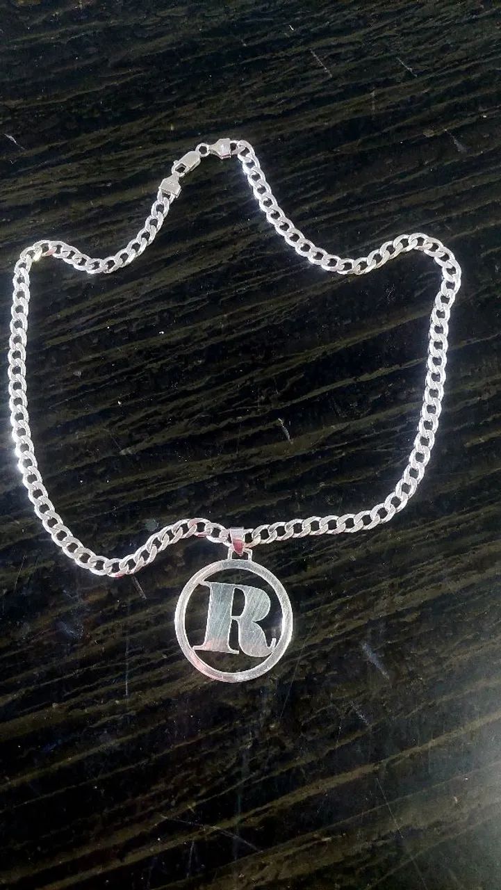 CORDÃO PRATA 925K MACIÇO COM PINGENTE LETRA " R " - Foto 2