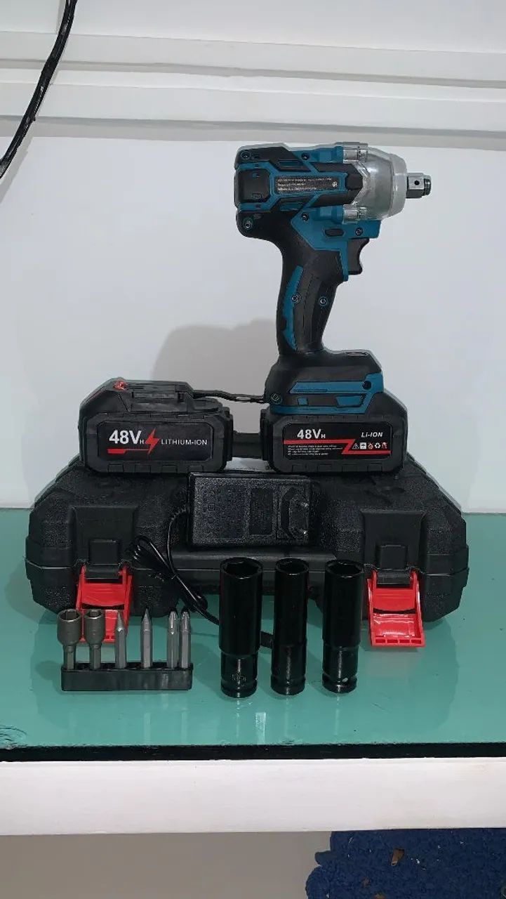 Chave impacto 48V 2 baterias maleta,ponteiras - Ferramentas de