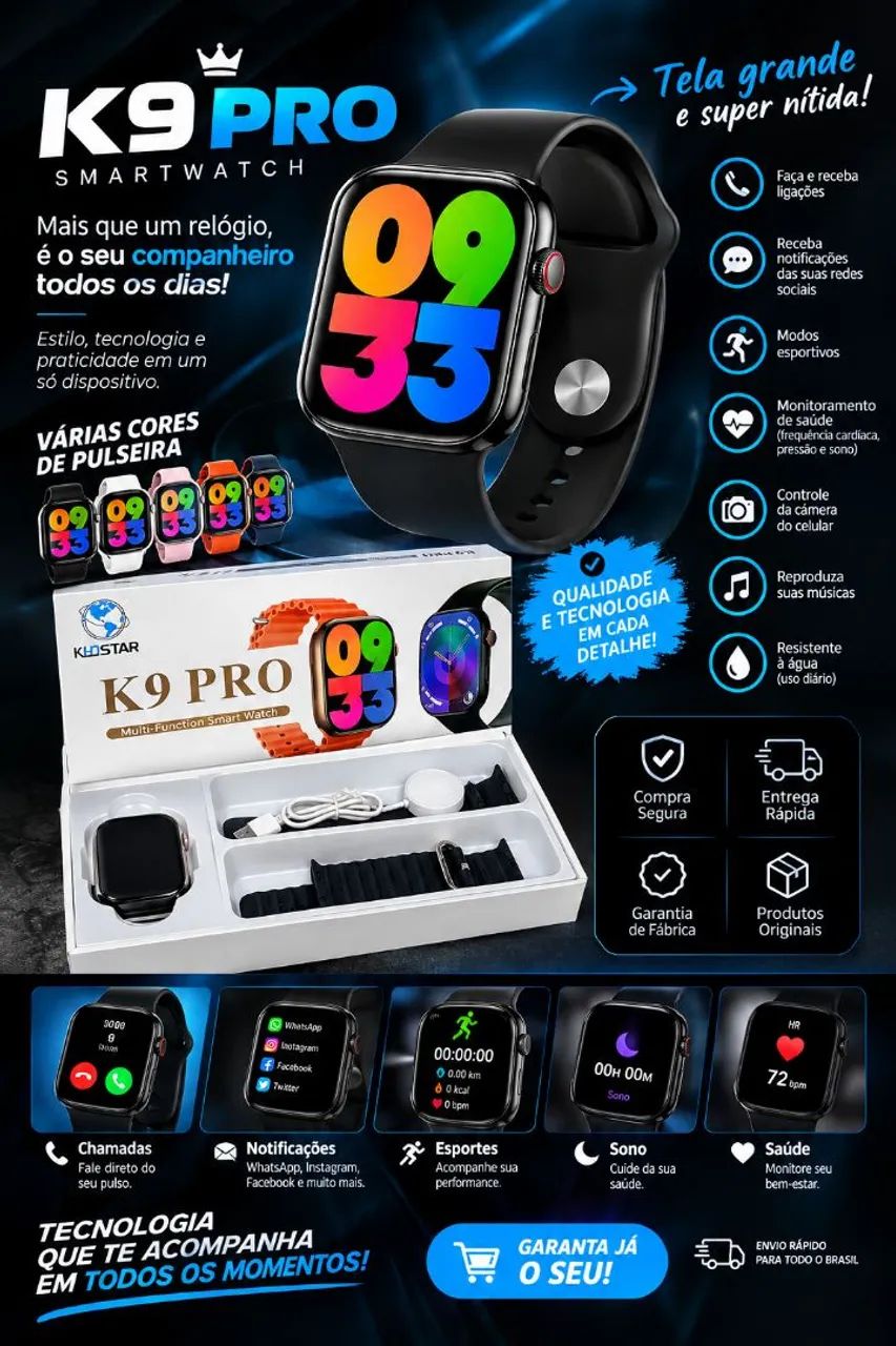 ? SMARTWATCH K9 PRO - TECNOLOGIA, ESTILO E PRATICIDADE NO SEU PULSO! ? - Foto 2